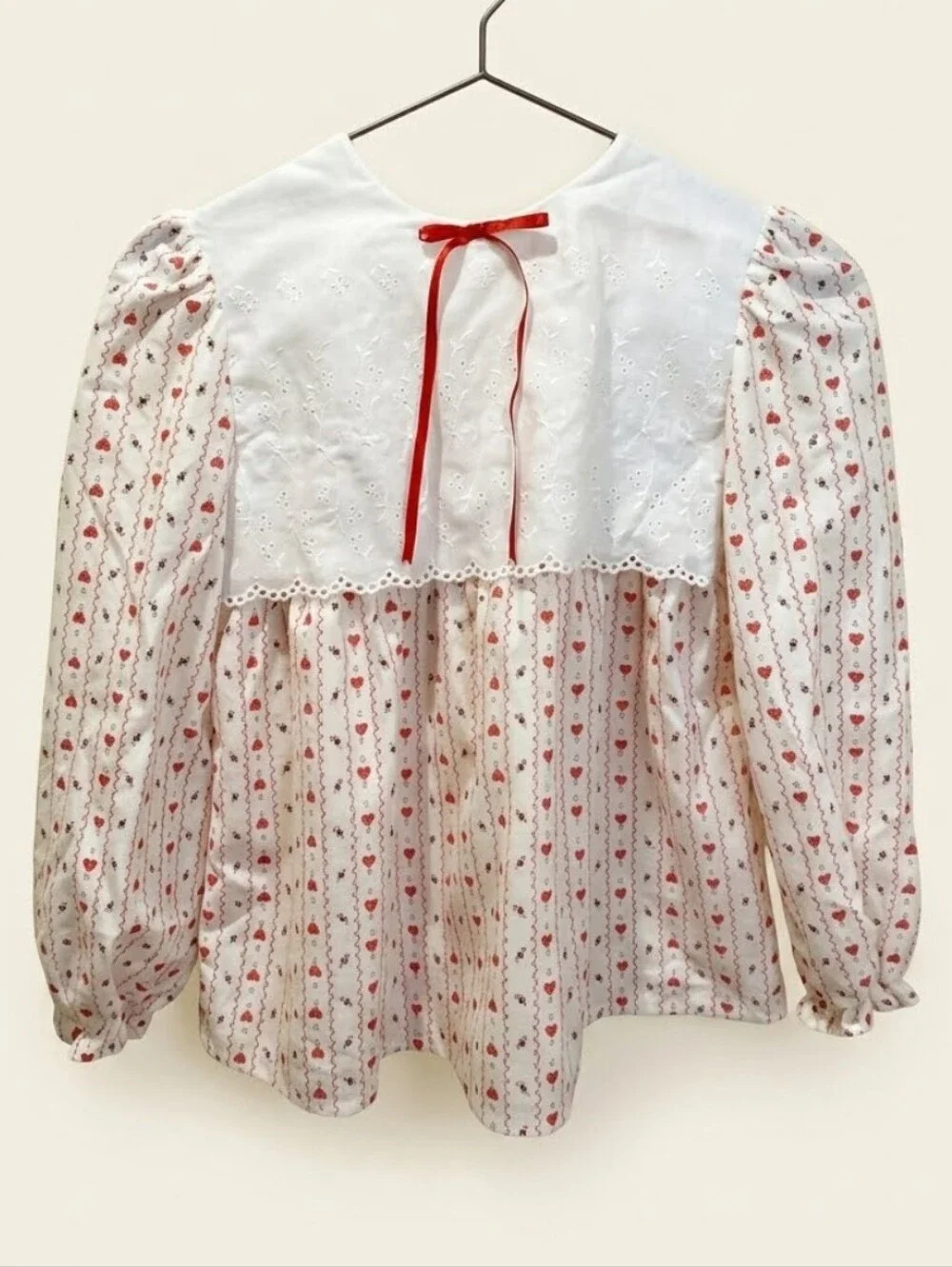 vintage-style Girls cottagecore blouse Night Gown white eyelet lace yoke